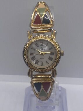 Gold-Tone Women's Tri-Color Inlay Bracelet Watch